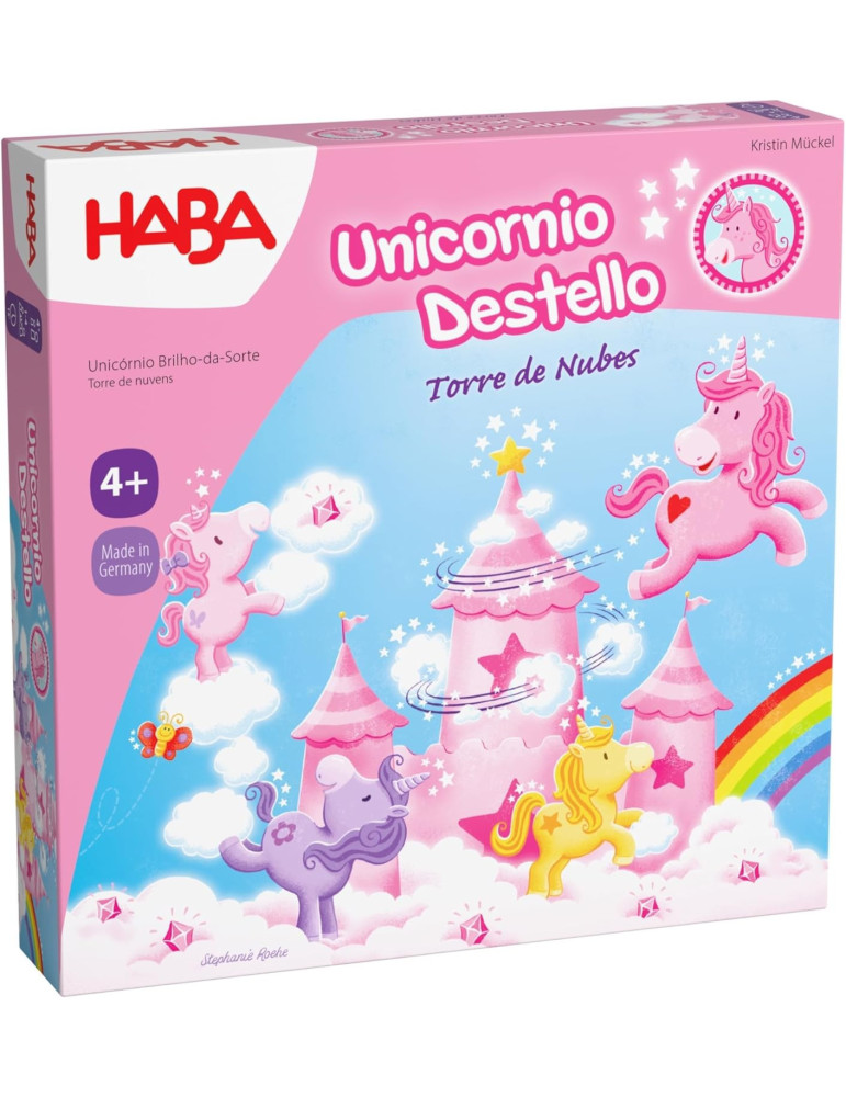 Haba 2012232005. Juego de mesa Unicornio Destello - Torre de Nubes. 1-4jug +4 años