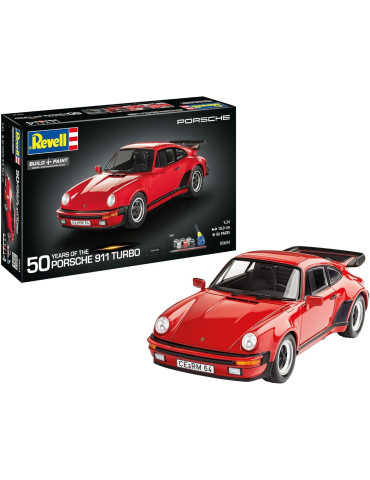 Revell 05634. Kit de maqueta de plástico 50 años de Porsche 911 Turbo. Incluye pincel, pinturas y pegamento. Escala 1/24