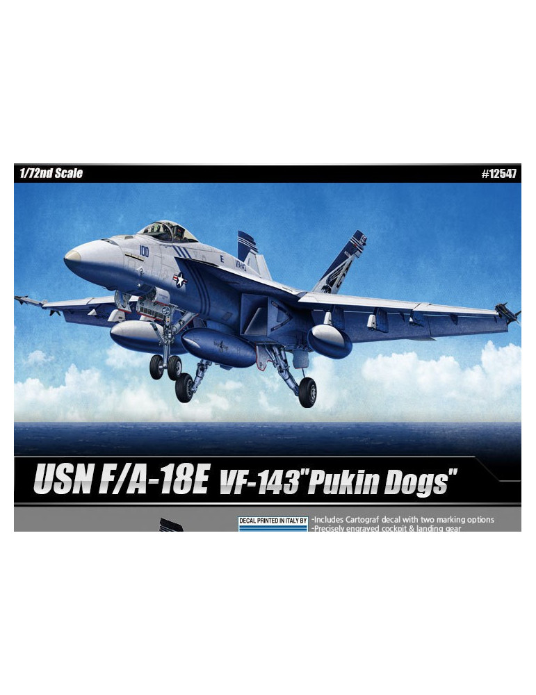 Academy 12547. Kit de maqueta de plástico USN F/A-18E VFA-143 "PukinDogs". Escala 1/72