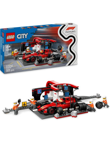 Lego City 60443. Parada en Boxes de F1 y Equipo de Mecánicos con Coche Ferrari. Más de 6 años. 322 piezas