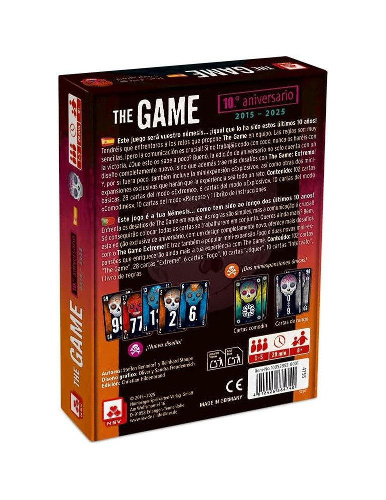 NSV 10053892-0001. Juego de cartas The Game 10ºAniversario Edición Limitada. 1-5jug. +8 años