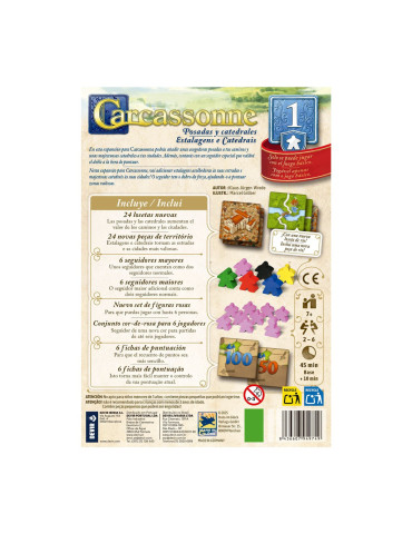 Devir BGCARPCPS. Expansión 1 de Carcassone "Posadas y catedrales". 2-6 jug +7 años 2