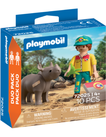 Playmobil Duo Pack 72025. Cuidador con rinoceronte. A partir de 4 años