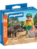 Playmobil Duo Pack 72025. Cuidador con rinoceronte. A partir de 4 años