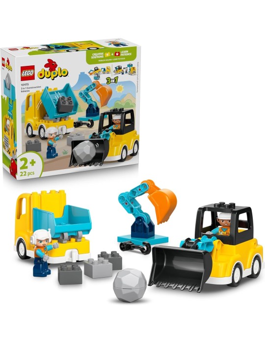 Lego DUPLO 10475. Vehículos de Construcción “3 en 1”. Más de 2 años. 22 piezas