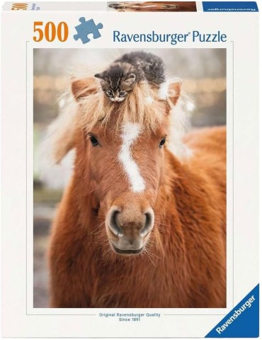 Ravensburger 019015. Puzzle de 500 piezas de Gatito y Caballo. 49x36 Cm