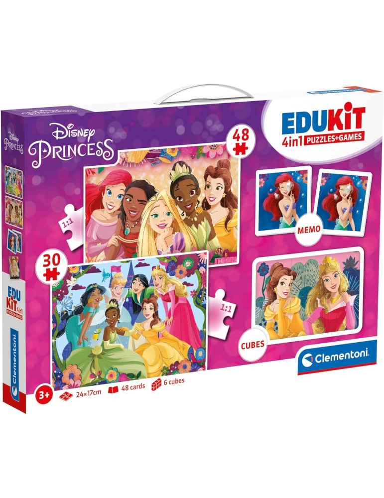 Clementoni 18297. Puzzle de Edukit 4 en 1 Disney Princess de 48 y 30 piezas. 24x17cm