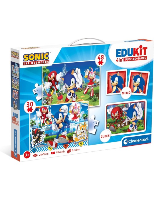 Clementoni 18318. Puzzle de Edukit 4 en 1 Sonic de 48 y 30 piezas. 24x17cm