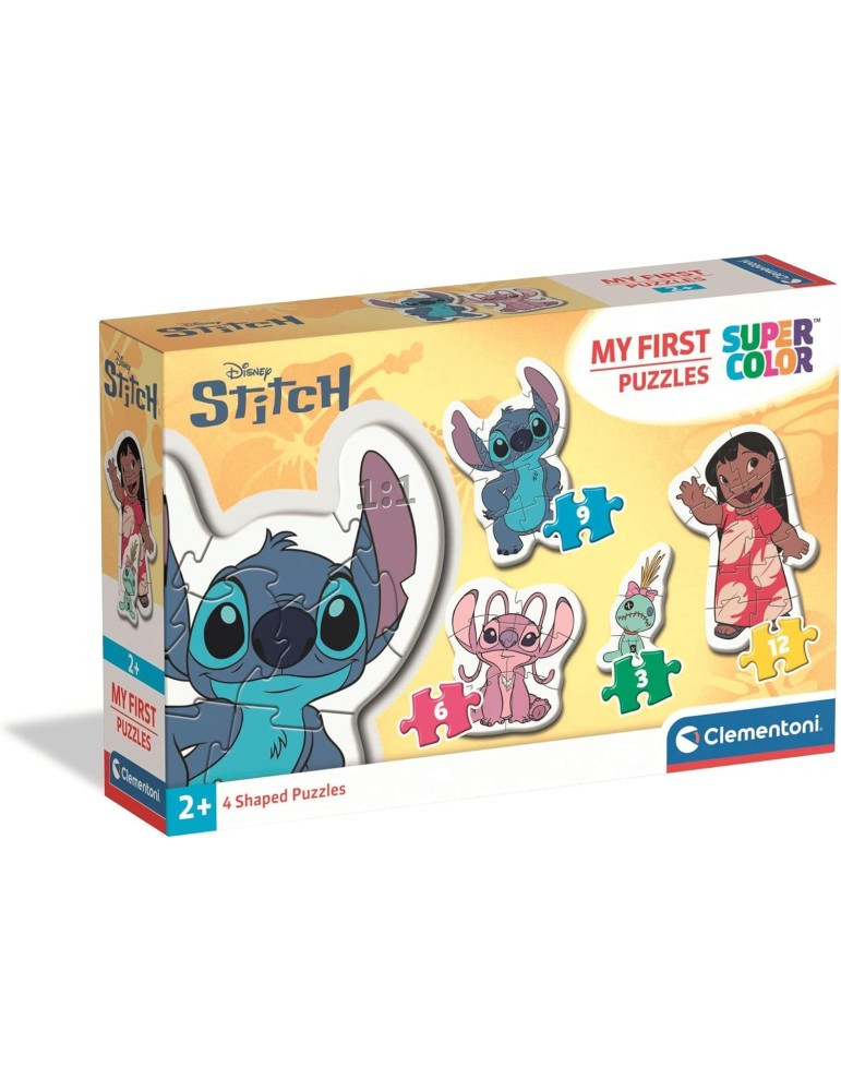 Clementoni 20595. 4 Puzzles de Disney Stitch My First Puzzles de 3, 6, 9 y 12 Piezas.