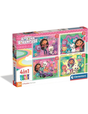 Clementoni 21752. Puzzle Gabby's Dollhouse Super Color 4 en 1 de 12, 16, 20 y 24 Piezas . 19x14 cm