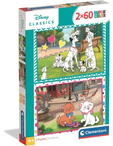 Clementoni 24836. 2 puzzles de 60 piezas de 101 Dálmatas y los Aristogatos. 27x19cm