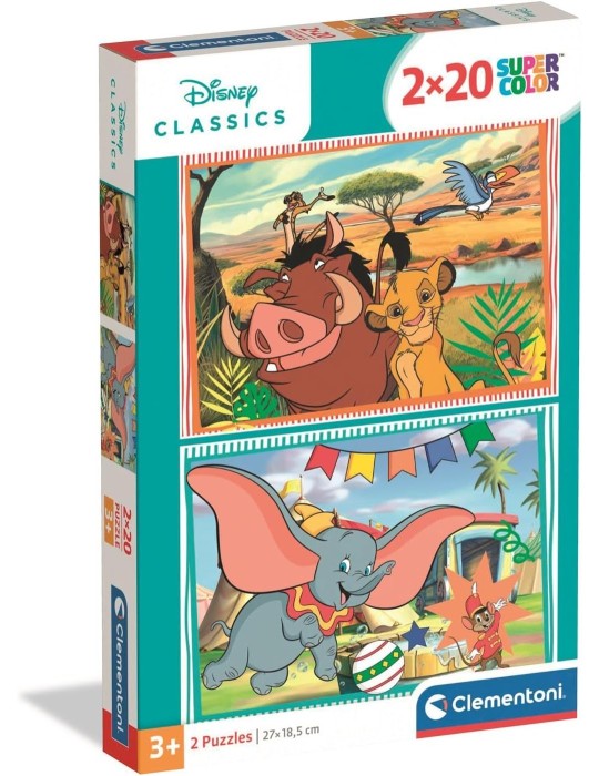 Clementoni 24837. 2 puzzles de 20 piezas de El rey Leon y Dumbo. 27x19cm
