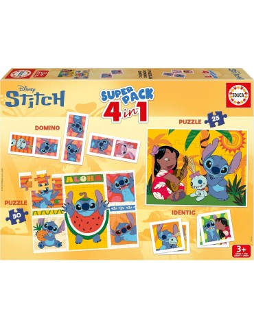 Educa 20474. Puzzle Superpack Stitch Disney 4 en 1 de 25 y 50 Piezas. 32x24cm