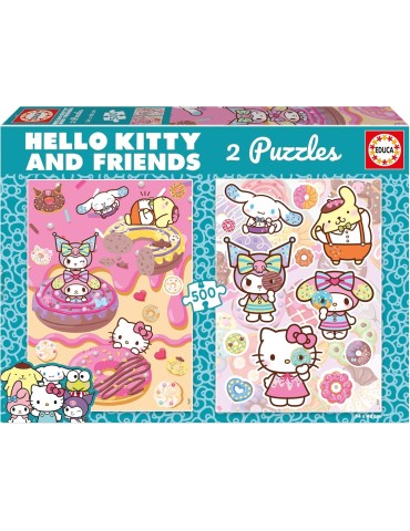 Educa 20587. Pack de 2 Puzzles de 500 Piezas. Hello Kitty y Amigos Donuts. 34x48cm.