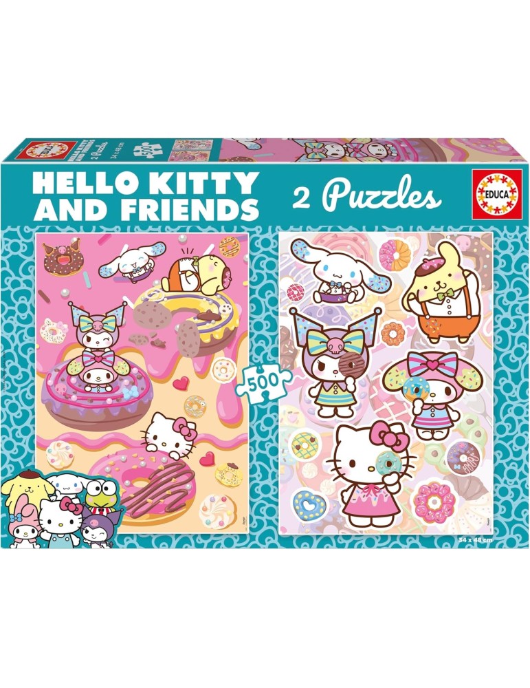 Educa 20587. Pack de 2 Puzzles de 500 Piezas. Hello Kitty y Amigos Donuts. 34x48cm.