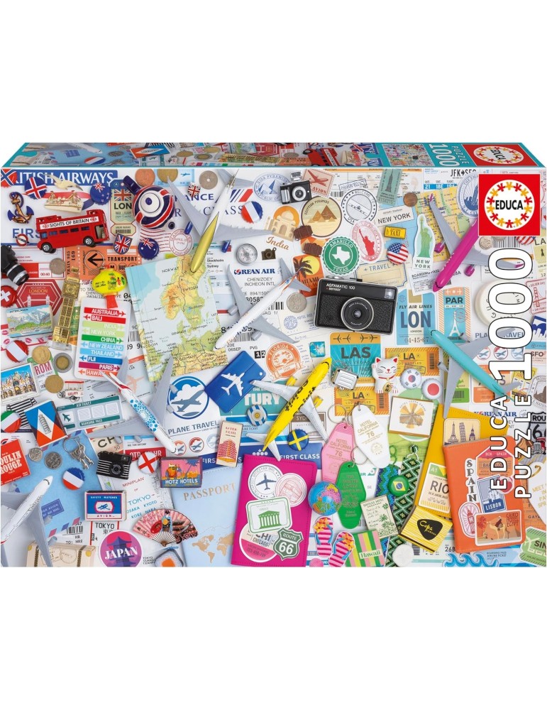 Educa 20560. Puzzle 1000 piezas. Collage de Viajes. 48x68 cm