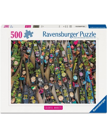Ravensburger 01813. Puzzle de 500 piezas de Mercado Flotante, Indonesia. 49x36 Cm