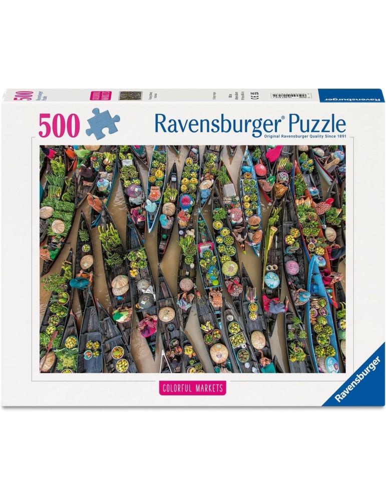 Ravensburger 01813. Puzzle de 500 piezas de Mercado Flotante, Indonesia. 49x36 Cm
