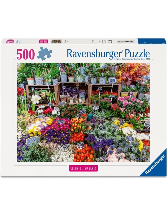 Ravensburger 01815. Puzzle de 500 piezas de Mercado de Flores, Francia. 49x36 Cm