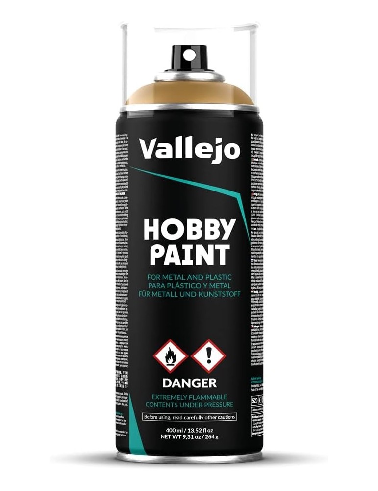 Vallejo 28015. Bote de Spray  Amarillo Desierto de 400ml. Para plástico y metal