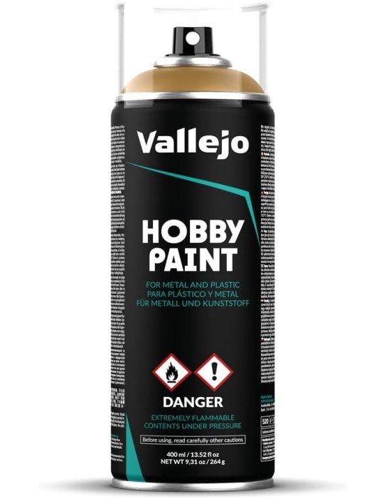 Vallejo 28015. Bote de Spray  Amarillo Desierto de 400ml. Para plástico y metal