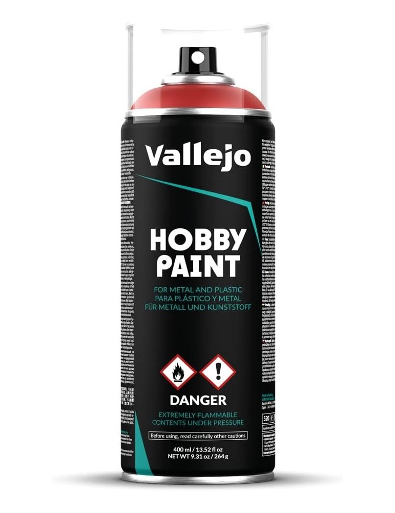 Vallejo 28016. Bote de Spray Rojo Escarlata de 400ml. Para plástico y metal