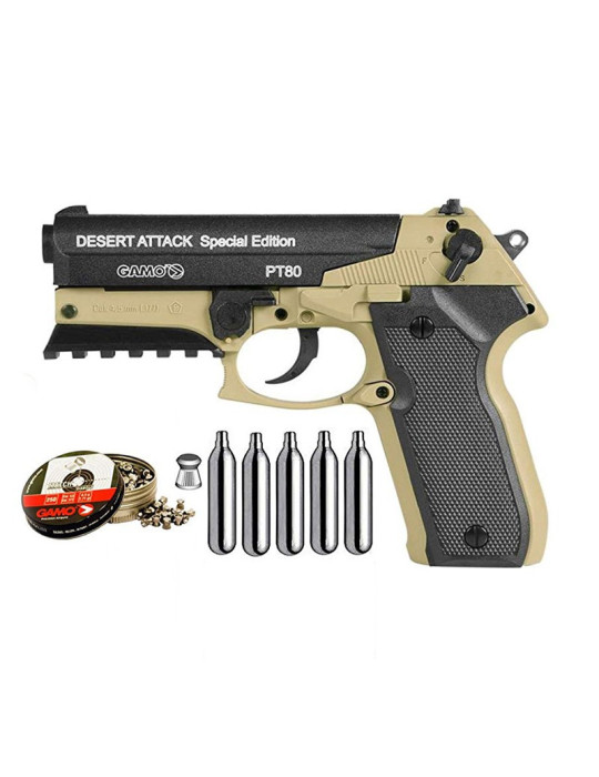 Gamo 111398N. Pack Pistola PT-80 Desert Attack 29318/38203