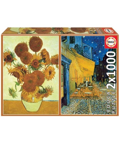 Puzzle 2x1000 piezas Los girasoles y Terraza de café por la noche