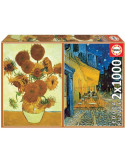 Puzzle 2x1000 piezas Los girasoles y Terraza de café por la noche